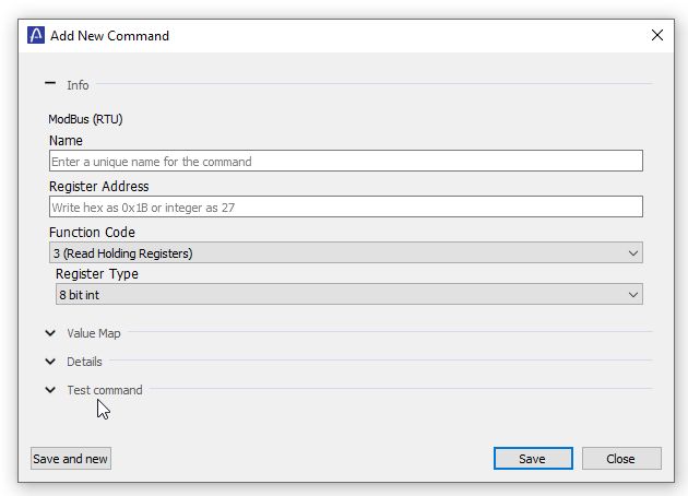 Modbus add command window